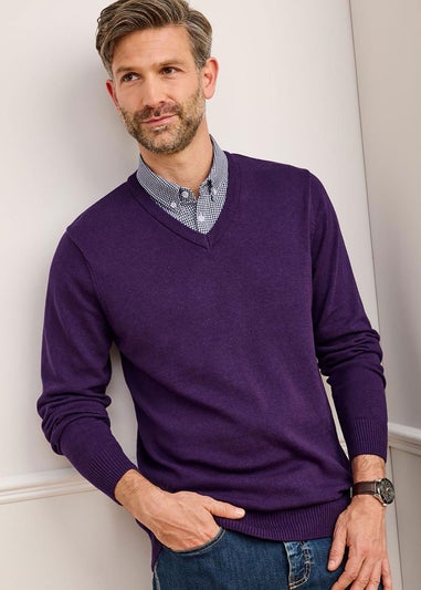 Cotton Traders Amethyst Luxury Cotton V-Neck Mock Shirt Jumper