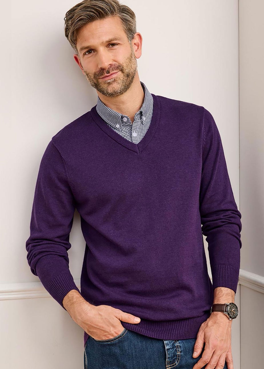 Cotton Traders Amethyst Luxury Cotton V-Neck Mock Shirt Jumper