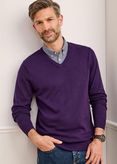 Cotton Traders Amethyst Luxury Cotton V-Neck Mock Shirt Jumper