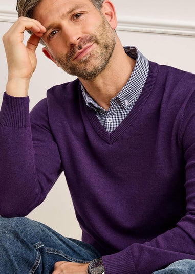 Cotton Traders Amethyst Luxury Cotton V-Neck Mock Shirt Jumper