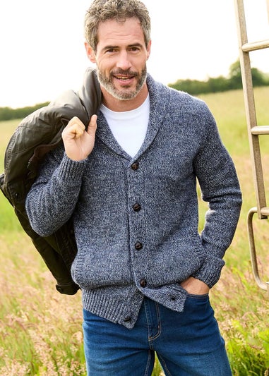 Cotton Traders Dark Blue Shawl Neck Cardigan