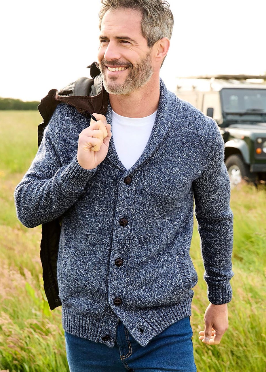 Cotton Traders Dark Blue Shawl Neck Cardigan