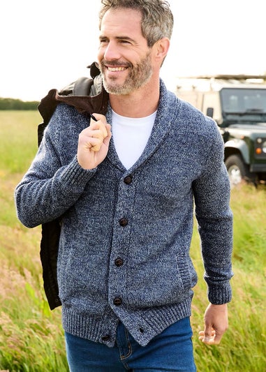 Cotton Traders Dark Blue Shawl Neck Cardigan