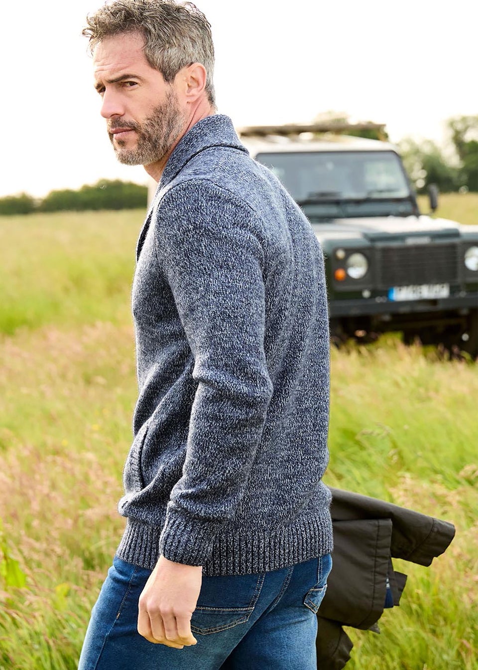 Cotton Traders Dark Blue Shawl Neck Cardigan