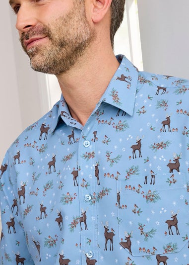 Cotton Traders Pale Blue Luxury Long Sleeve Soft Touch Print Shirt