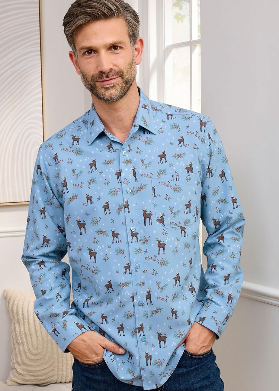 Cotton Traders Pale Blue Luxury Long Sleeve Soft Touch Print Shirt