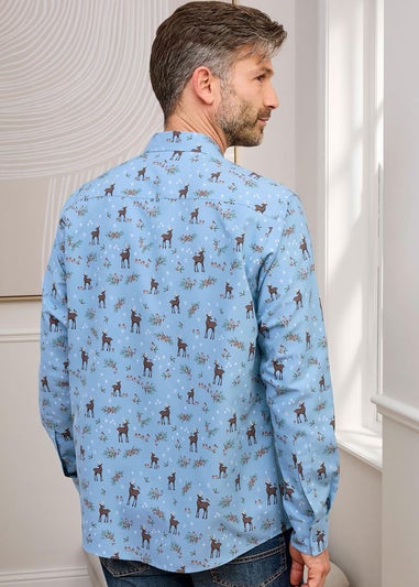 Cotton Traders Pale Blue Luxury Long Sleeve Soft Touch Print Shirt