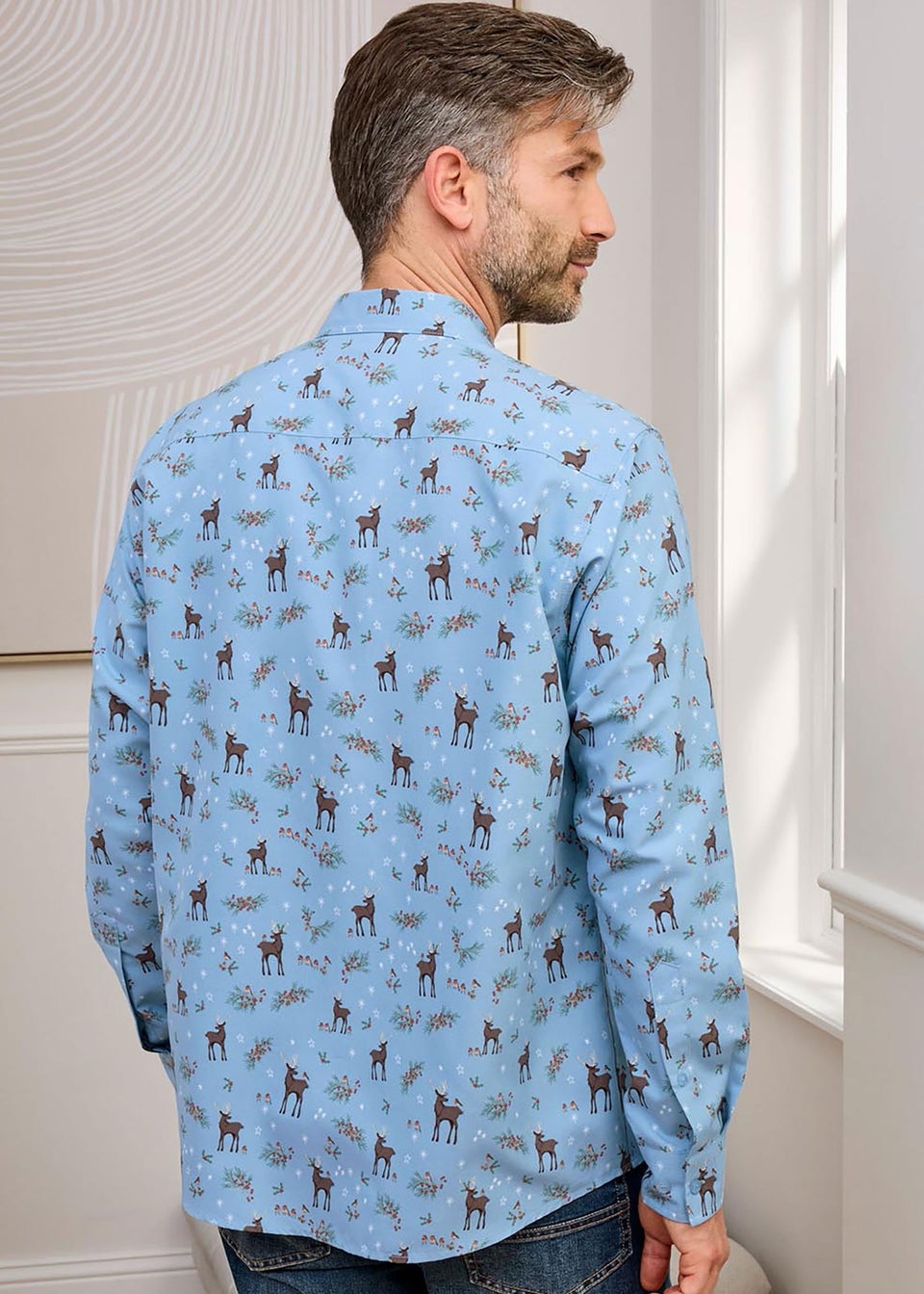 Cotton Traders Pale Blue Luxury Long Sleeve Soft Touch Print Shirt