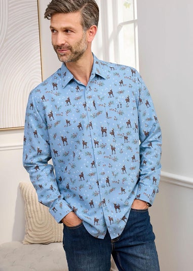 Cotton Traders Pale Blue Luxury Long Sleeve Soft Touch Print Shirt