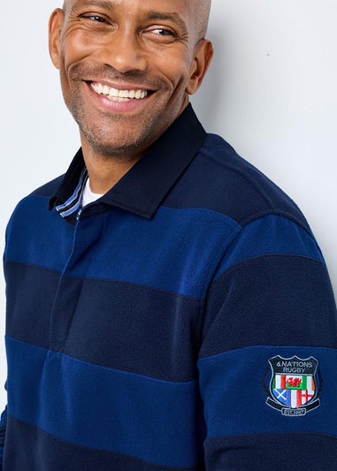 Cotton Traders Dark Blue Six Nations Hooped Fleece Rugby Shirt