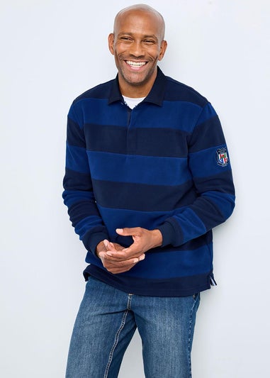 Cotton Traders Dark Blue Six Nations Hooped Fleece Rugby Shirt