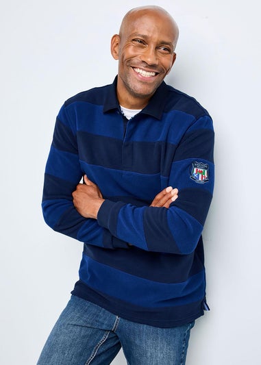 Cotton Traders Dark Blue Six Nations Hooped Fleece Rugby Shirt