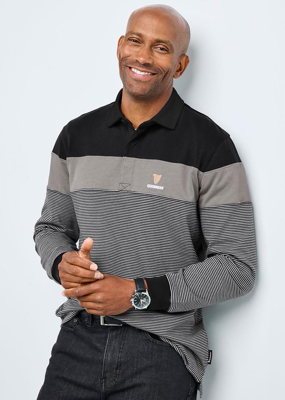 Cotton Traders Black Guinness Long Sleeve Panelled Rugby Shirt