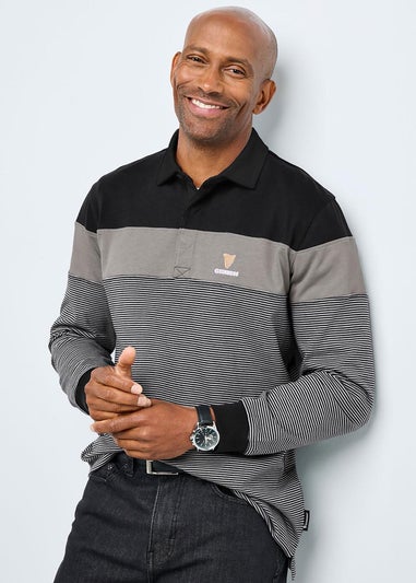 Cotton Traders Black Guinness Long Sleeve Panelled Rugby Shirt