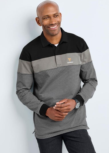 Cotton Traders Black Guinness Long Sleeve Panelled Rugby Shirt