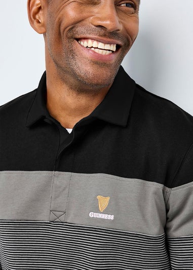 Cotton Traders Black Guinness Long Sleeve Panelled Rugby Shirt