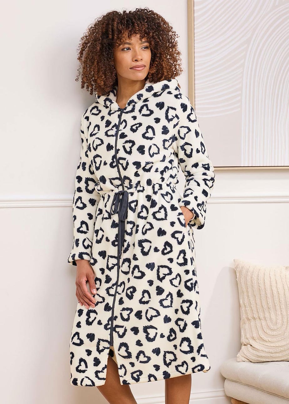 Cotton Traders Warm Cream Fleece Zip Front Dressing Gown