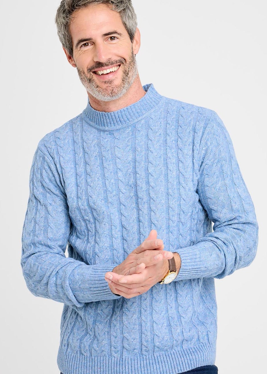Cotton Traders Light Blue Cable Knit Turtleneck