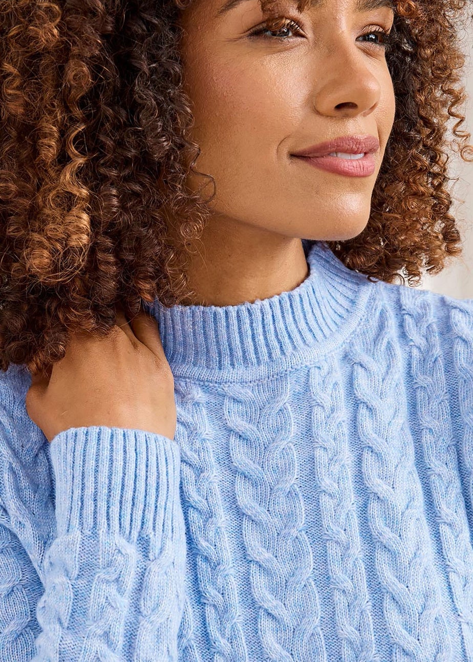 Cotton Traders Light Blue Cable Knit Turtleneck