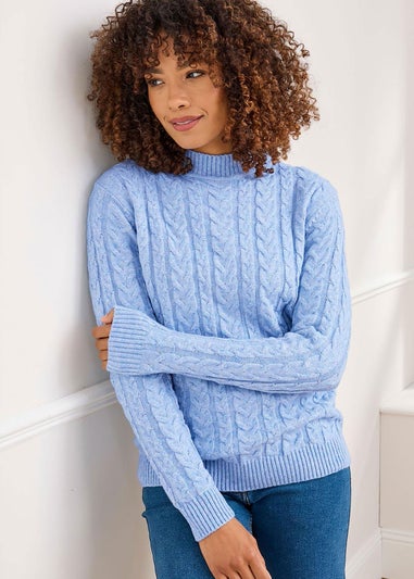 Cotton Traders Light Blue Cable Knit Turtleneck