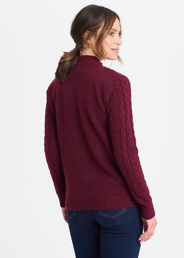 Cotton Traders Burgundy Cable Knit Turtleneck