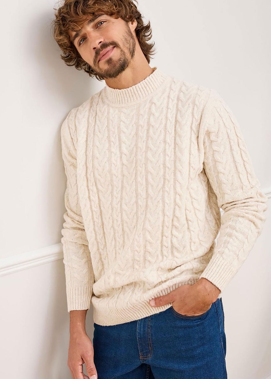 Cotton Traders Linen Cable Knit Turtleneck
