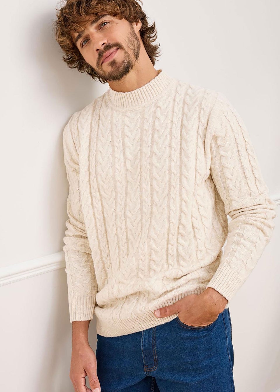 Cotton Traders Linen Cable Knit Turtleneck