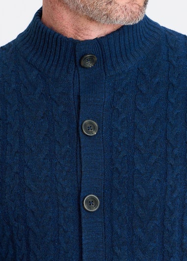 Cotton Traders Dark Blue Cable Knit Button Through Cardigan