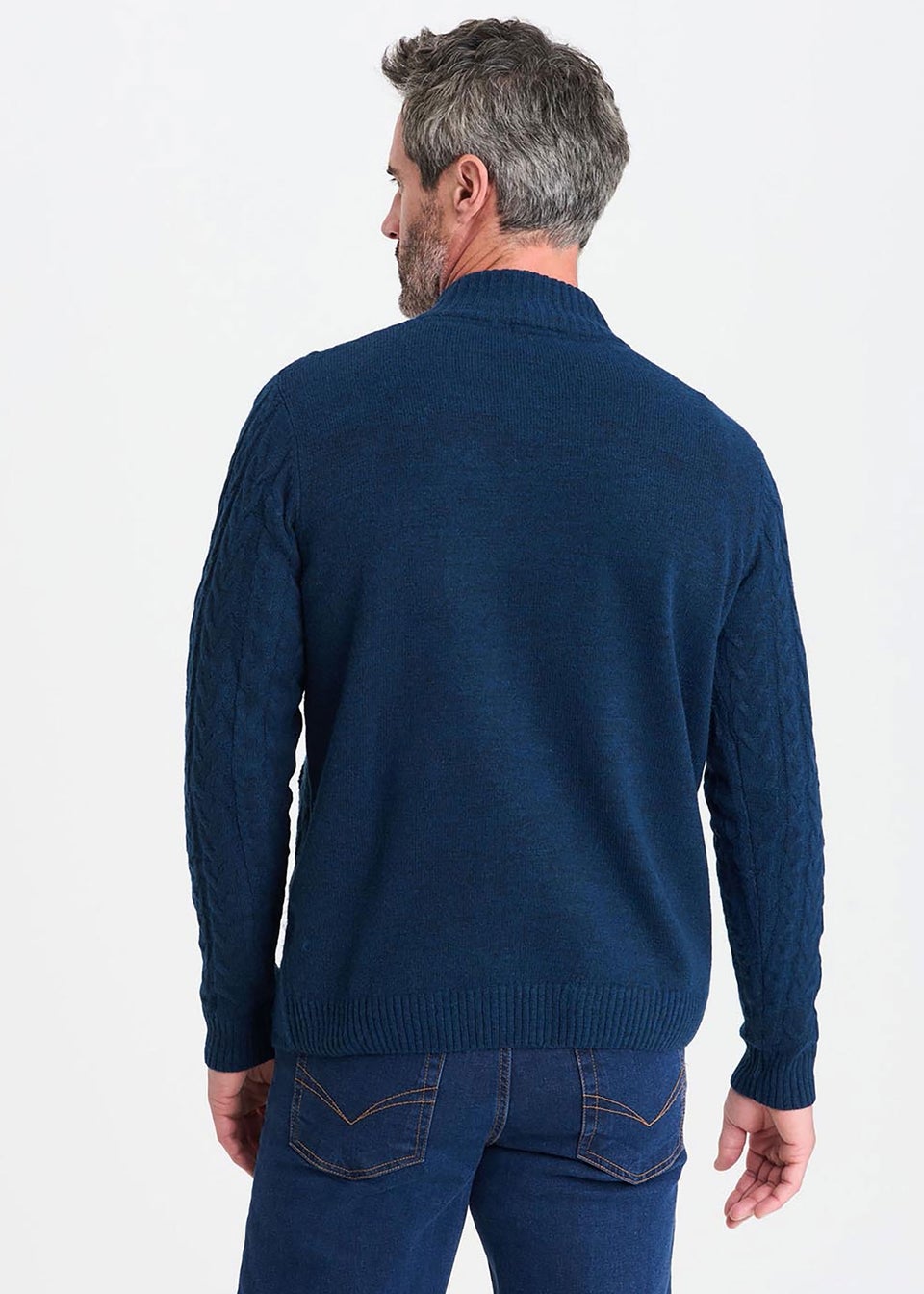 Cotton Traders Dark Blue Cable Knit Button Through Cardigan