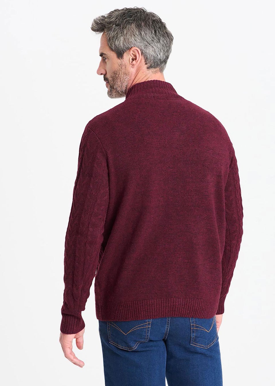 Cotton Traders Burgundy Cable Knit Button Through Cardigan