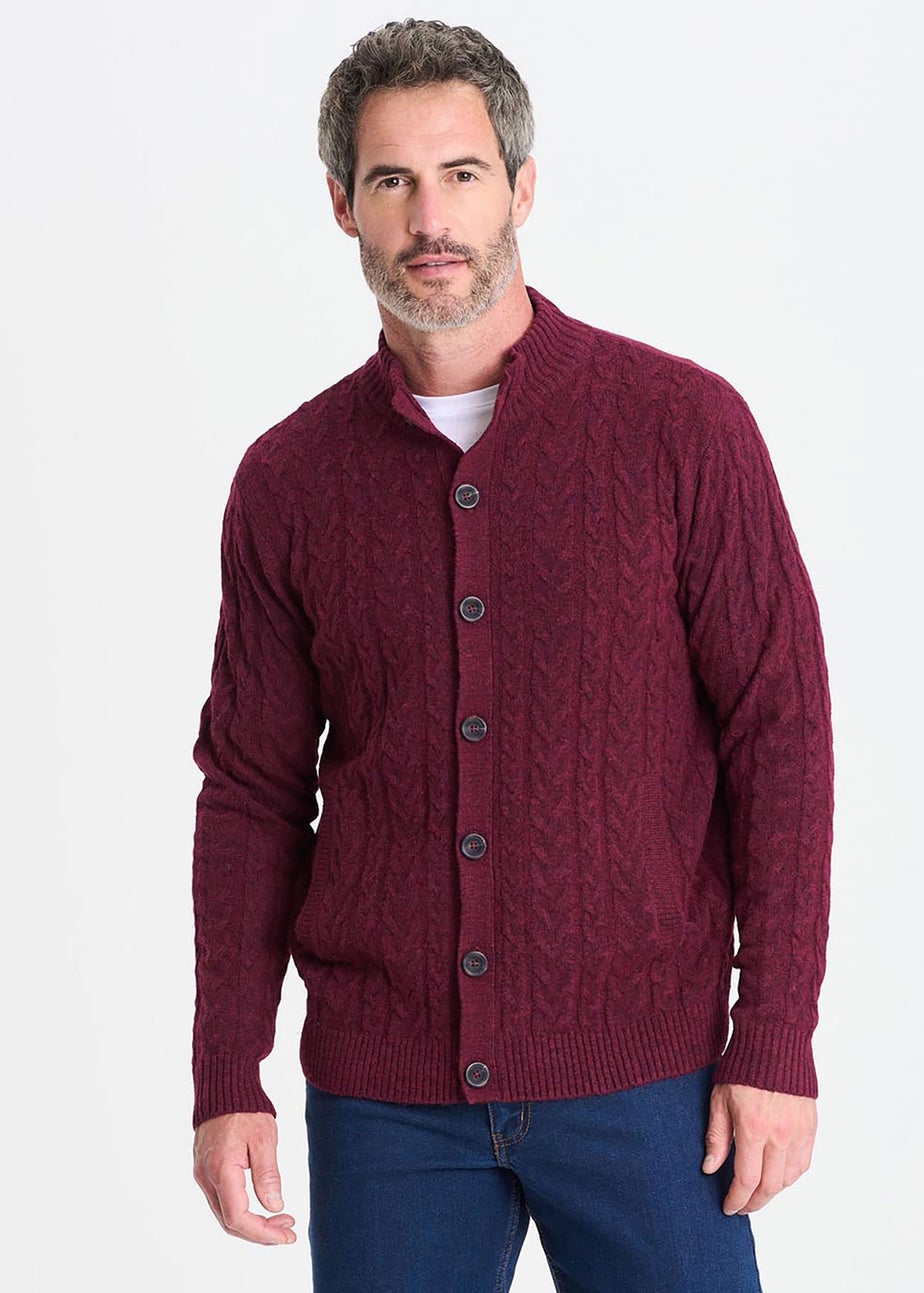 Cotton Traders Burgundy Cable Knit Button Through Cardigan