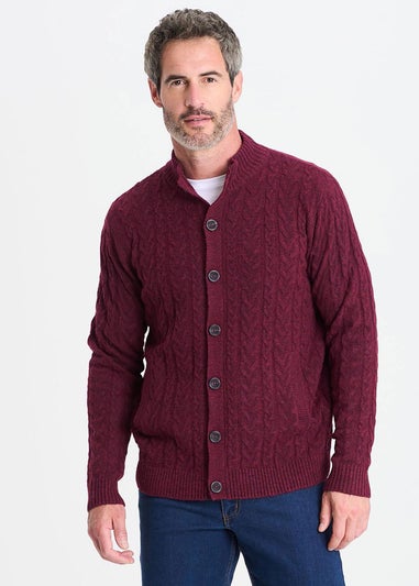 Cotton Traders Burgundy Cable Knit Button Through Cardigan