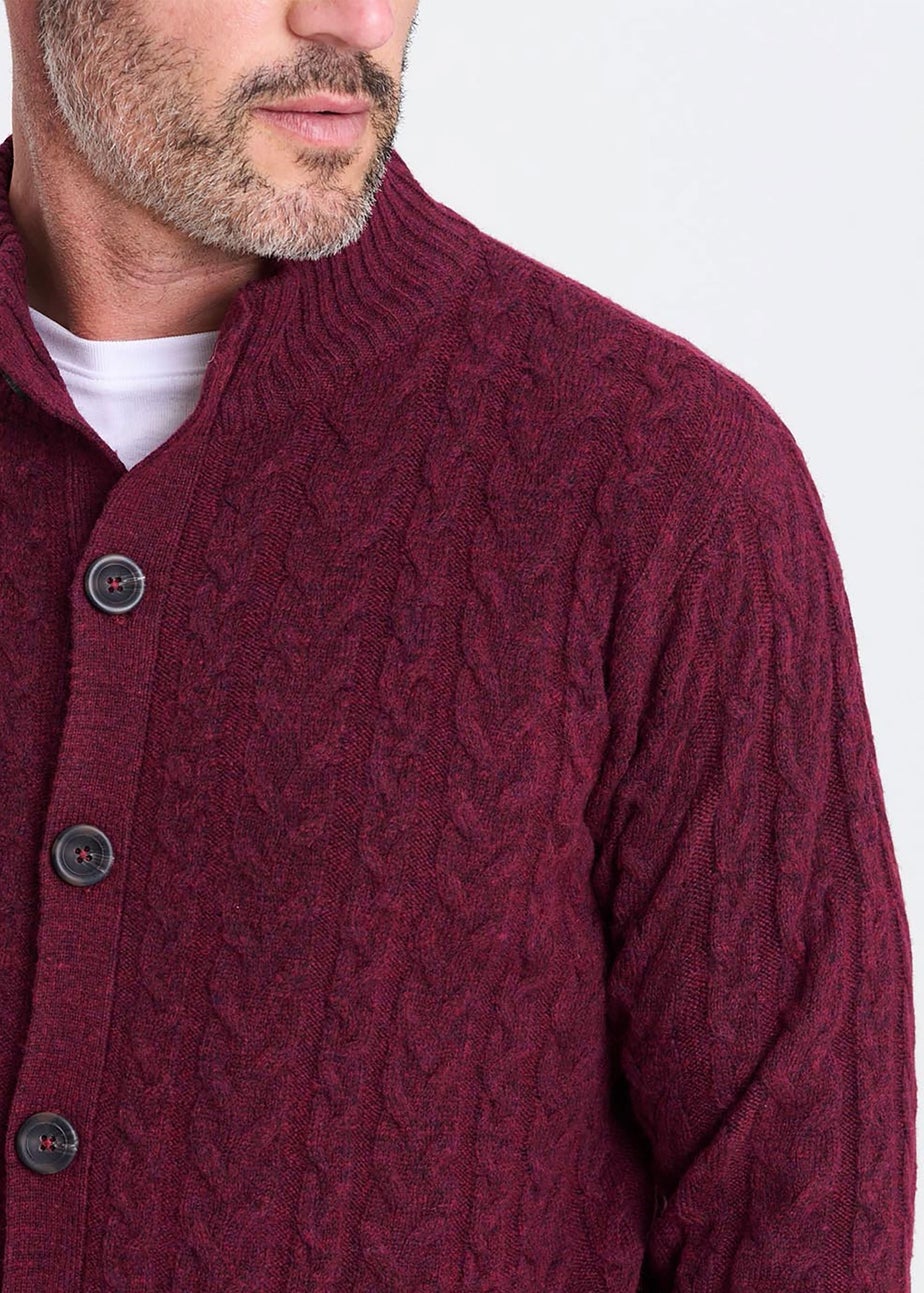 Cotton Traders Burgundy Cable Knit Button Through Cardigan
