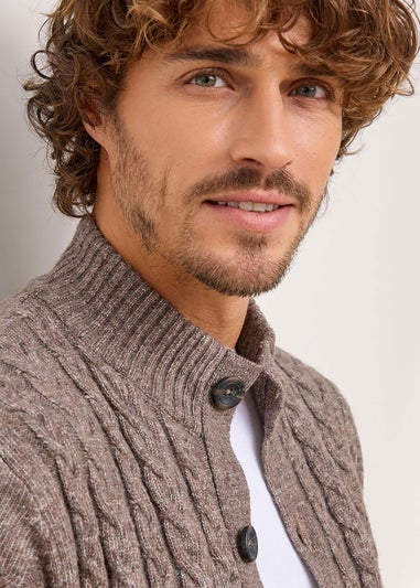 Cotton Traders Dark Brown Cable Knit Button Through Cardigan