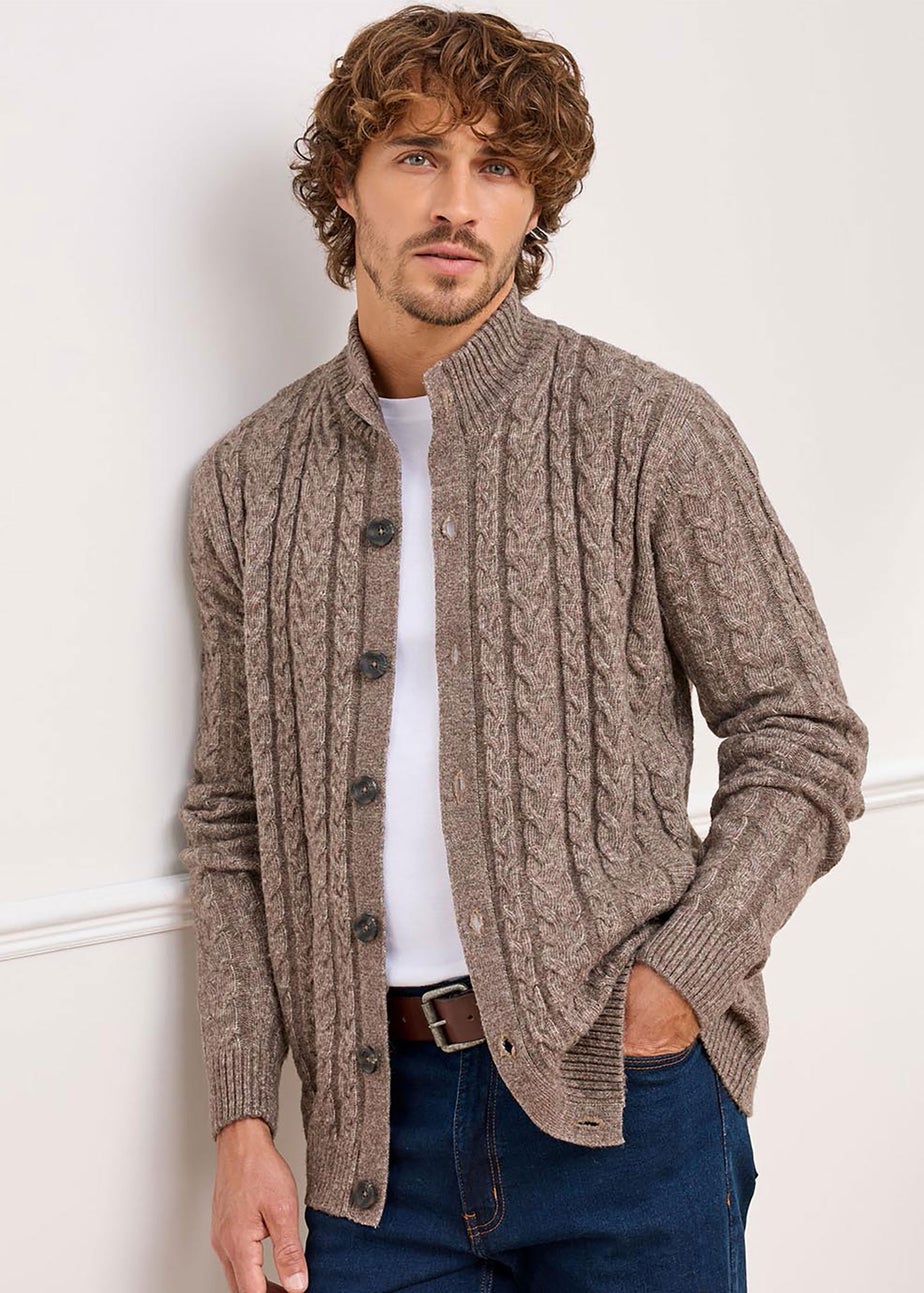 Cotton Traders Dark Brown Cable Knit Button Through Cardigan