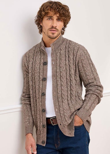 Cotton Traders Dark Brown Cable Knit Button Through Cardigan