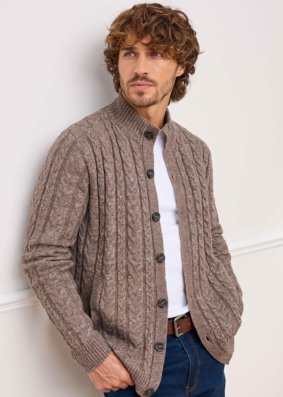 Cotton Traders Dark Brown Cable Knit Button Through Cardigan
