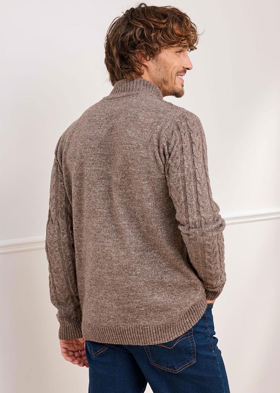 Cotton Traders Dark Brown Cable Knit Button Through Cardigan