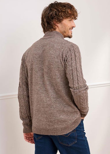 Cotton Traders Dark Brown Cable Knit Button Through Cardigan