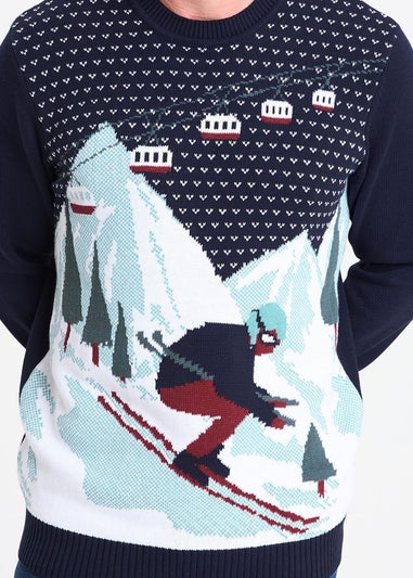 Cotton Traders Midnight Blue Novelty Crew Neck Jumper