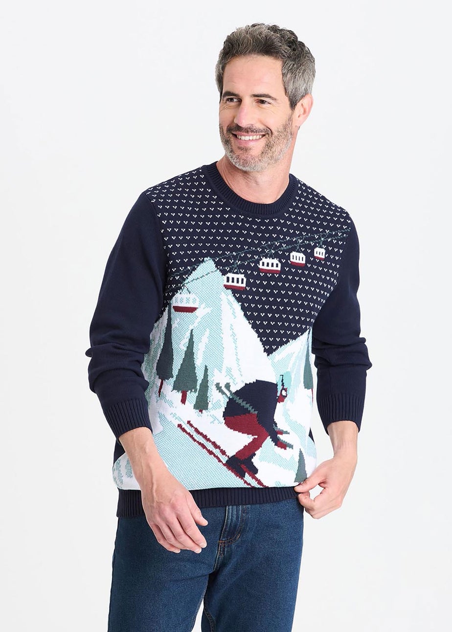 Cotton Traders Midnight Blue Novelty Crew Neck Jumper