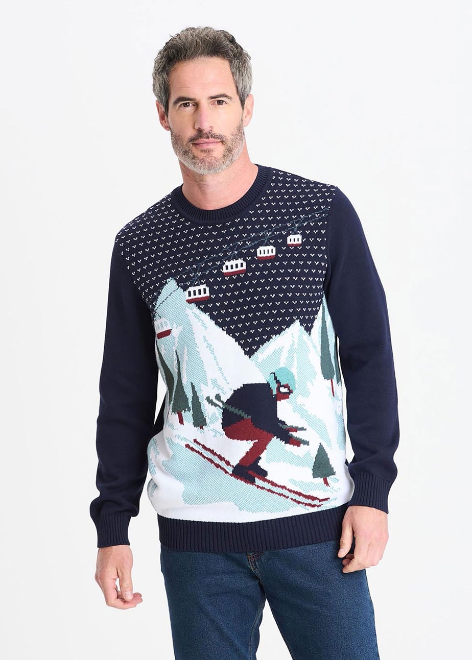 Cotton Traders Midnight Blue Novelty Crew Neck Jumper