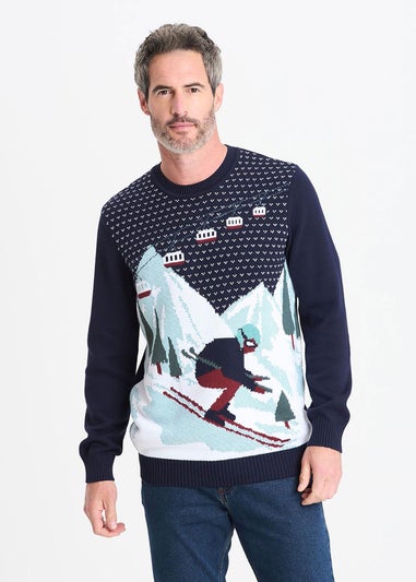 Cotton Traders Midnight Blue Novelty Crew Neck Jumper