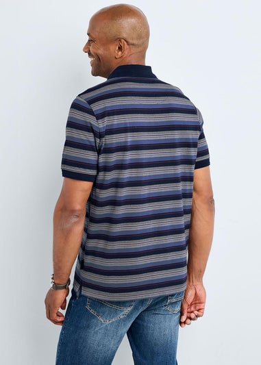 Cotton Traders Dark Blue Guinness Short Sleeve Fine Stripe Polo Shirt