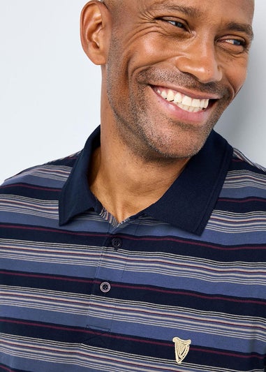 Cotton Traders Dark Blue Guinness Short Sleeve Fine Stripe Polo Shirt