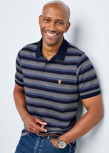 Cotton Traders Dark Blue Guinness Short Sleeve Fine Stripe Polo Shirt