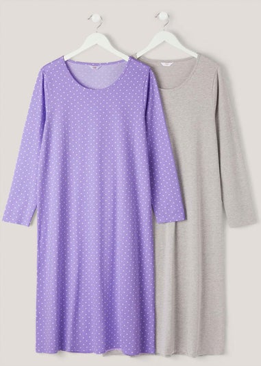 Cotton Traders Lavender 2 Pack Long Sleeve Nightdresses