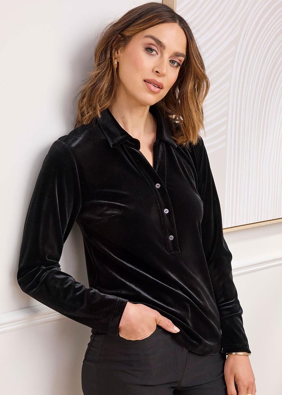 Cotton Traders Black Popover Velour Top