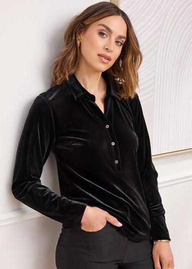 Cotton Traders Black Popover Velour Top