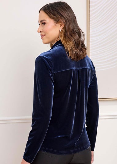 Cotton Traders Dark Blue Popover Velour Top